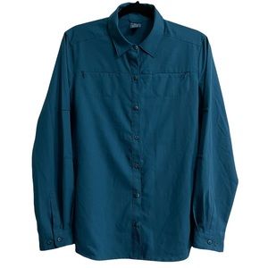 REI Women's Teal Blue Sahara Sz Large Camp Hiking Outdoors Shirt Vented